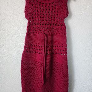 Crochet Hand Made Coastal Chic Sleeveless Crochet Dress in Rich Fuchsia Bohemian